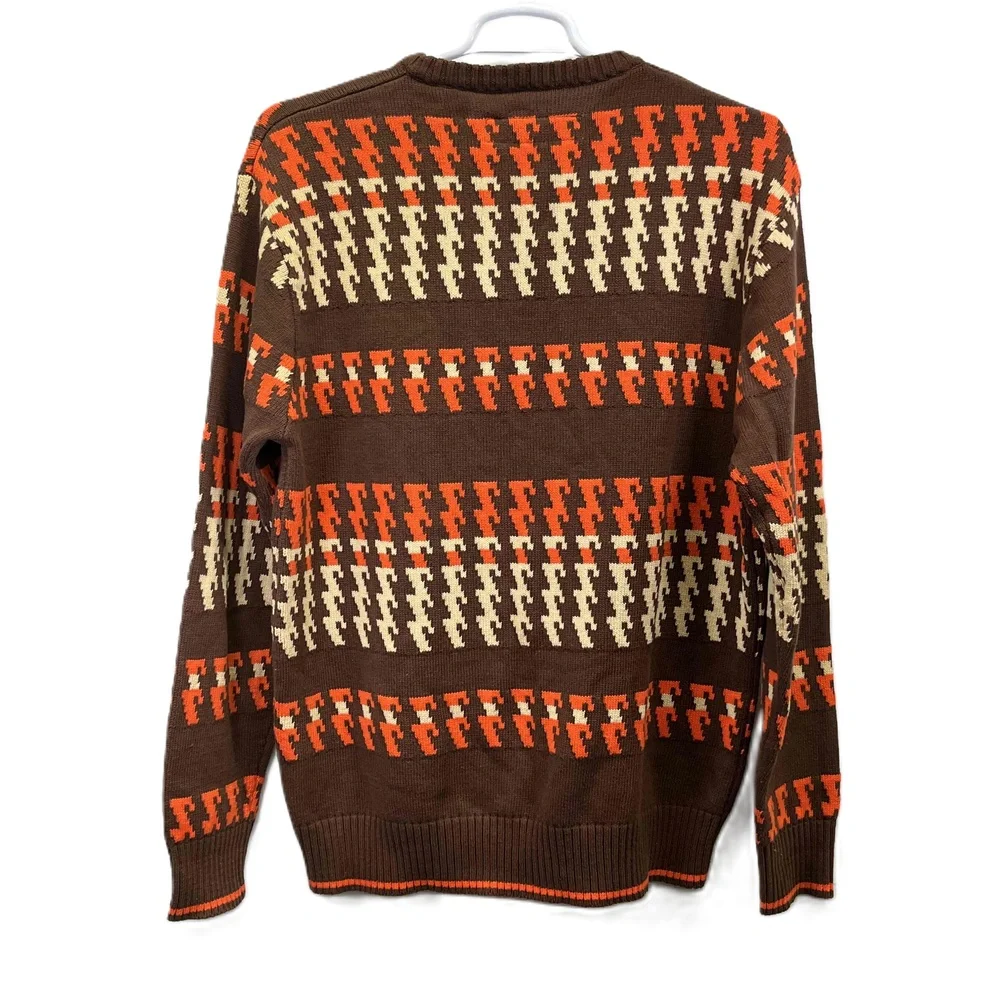 Vintage Enyce Cotton‎ Geo Brown Orange Mens Fair Isle Hip Hop Sweater XL
